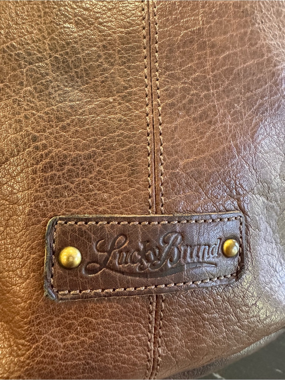 🤎Lucky Brand Leather Patchwork Convertible Tote Crossbody Bag Brown - Picture 8 of 11